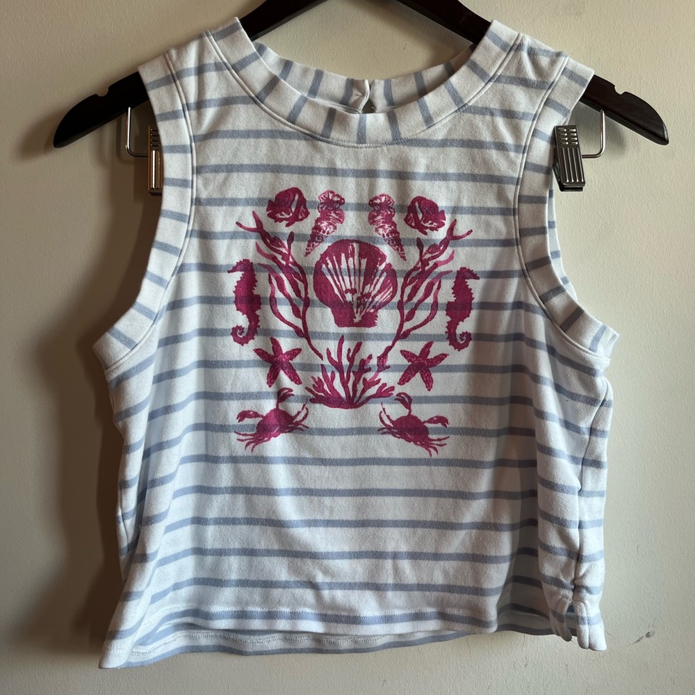 Anthropologie Maeve Striped Sleeveless Top with Pink Sea Life Design